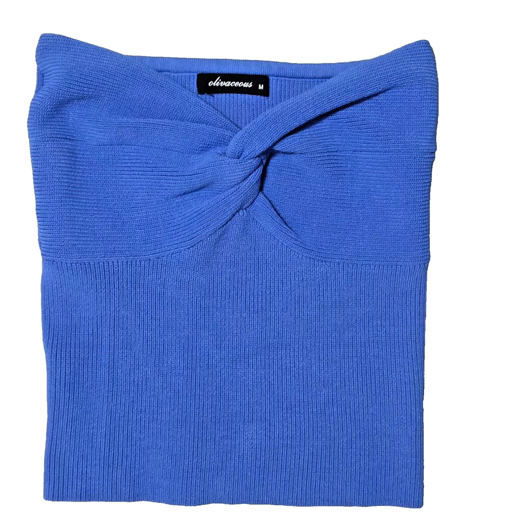 Olivaceous Blue Ribbed Knit Twist Front Tube Top - Size Medium